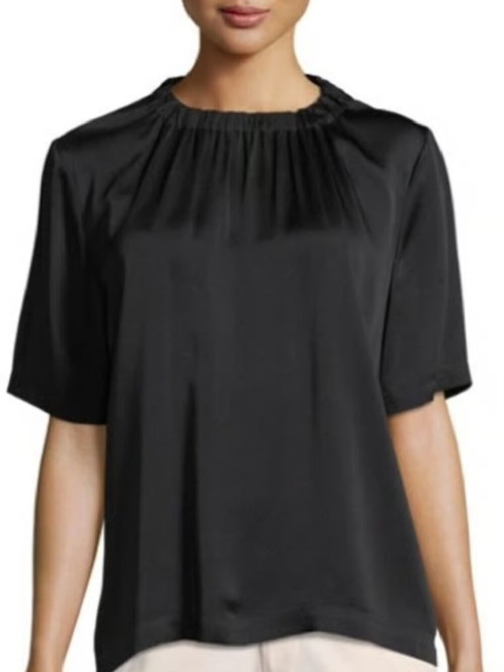 VINCE Gathered Jewel Neckline - Short Sleeve Top in Black Size XS